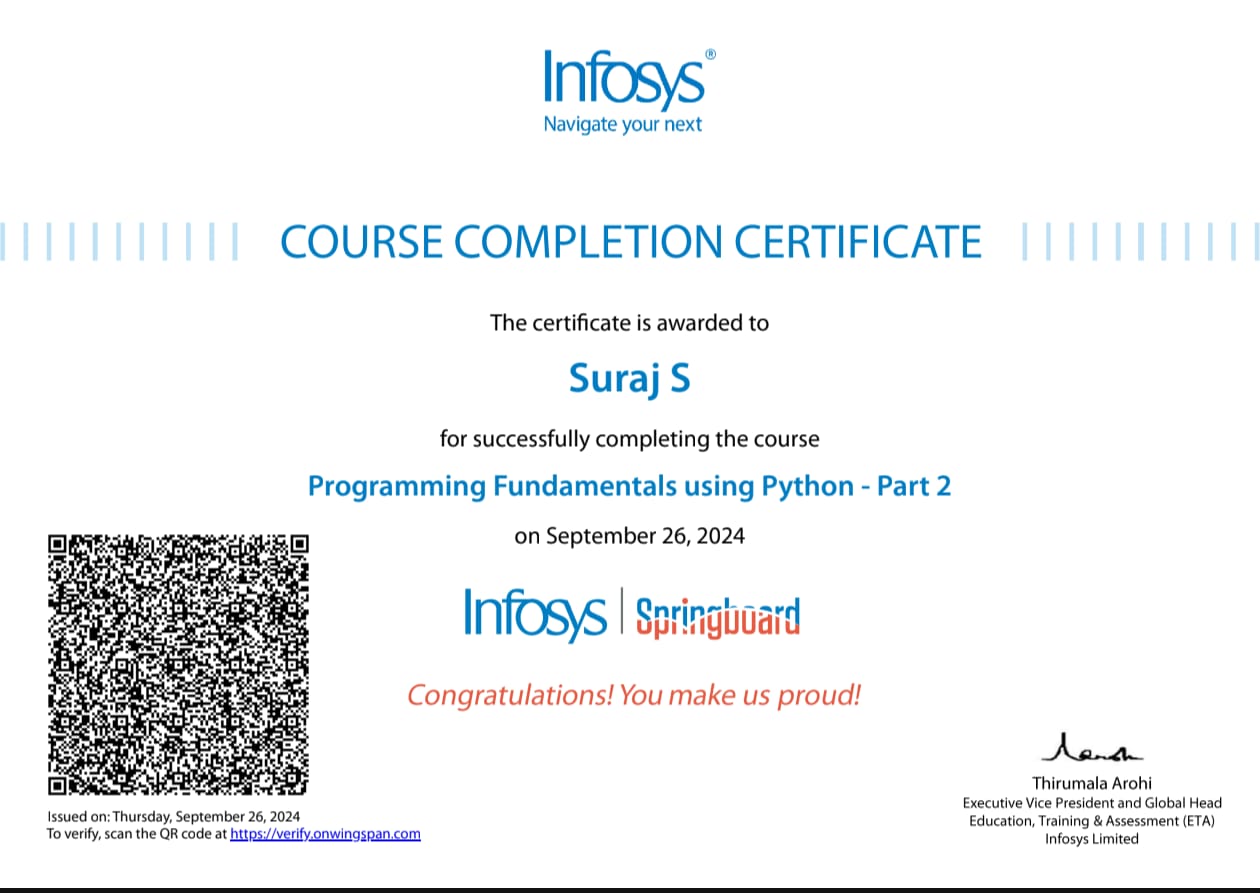 Infosys Springboard — Programming Fundamentals using Python Part 2