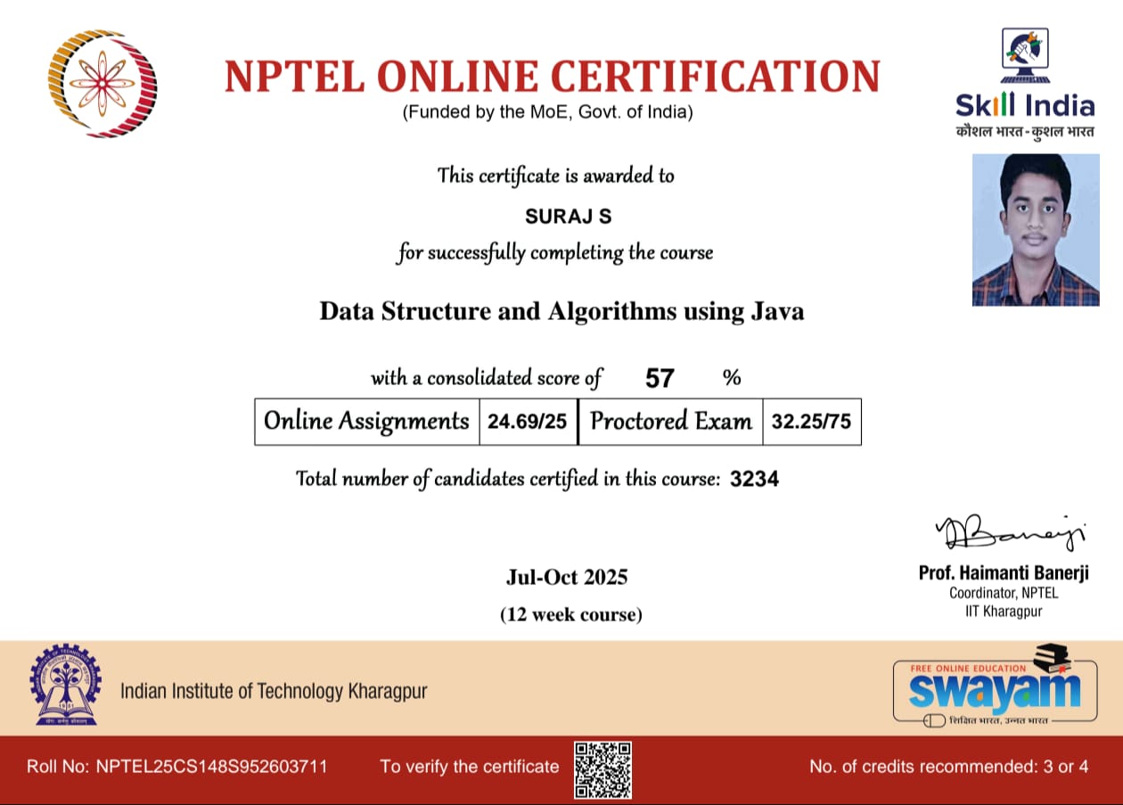 NPTEL · IIT Kharagpur — Data Structures and Algorithms using Java