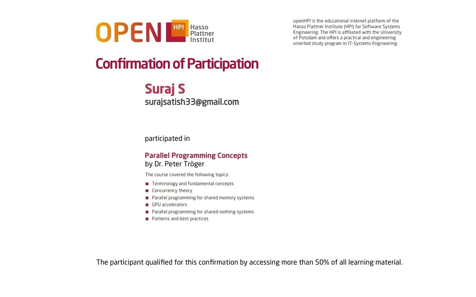 openHPI — Parallel Programming Concepts
